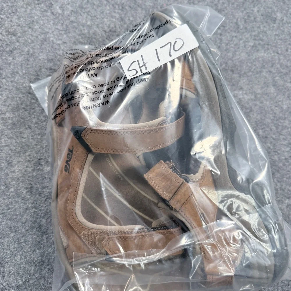 Teva Tanza Leather Sport Sandals Mens 9 Brown Hiking Trail Shoc Pad 1002263
